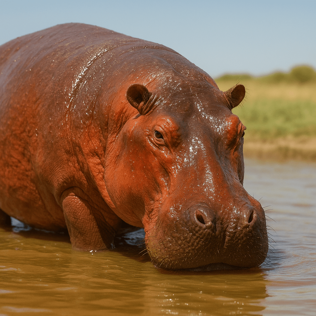 Hippopotame se protégeant avec sa sueur rouge