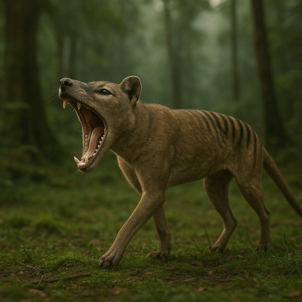 Thylacine ouvrant grand sa mâchoire