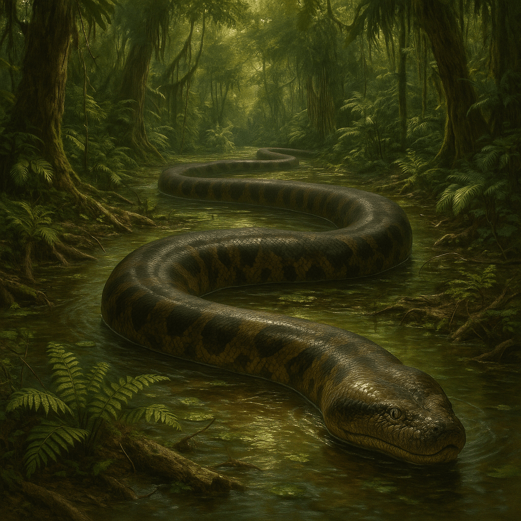Reconstitution 3D de Titanoboa dans un marécage tropical
