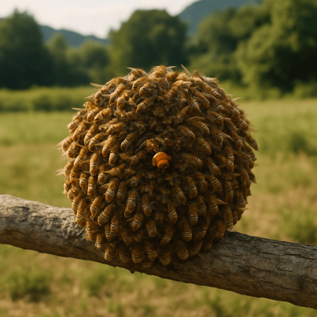 abeille japonaise entourant un frelon invasif