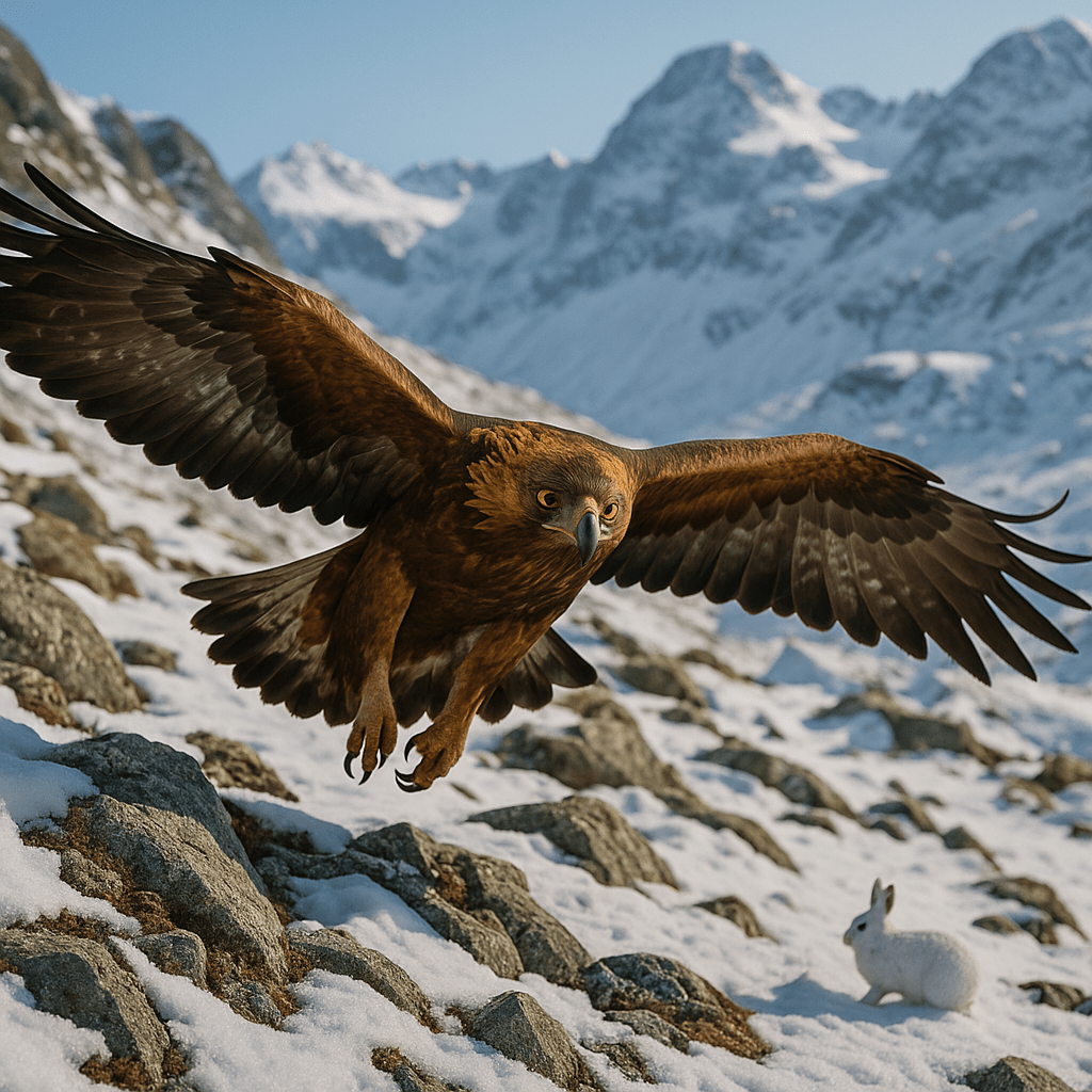 Aigle royal repérant un lapin à distance