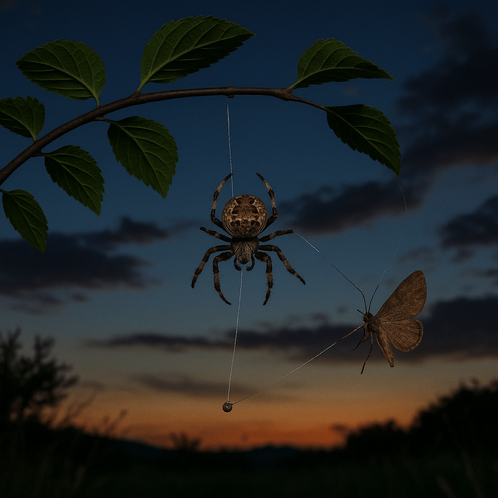 Araignée bolas en chasse avec un lasso gluant