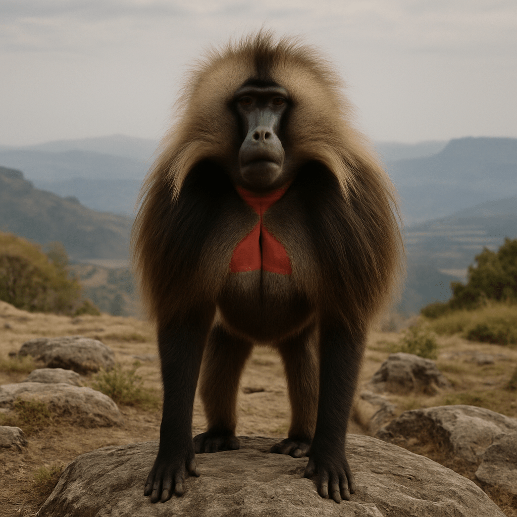 Babouin gélada montrant sa tache rouge en forme de cœur