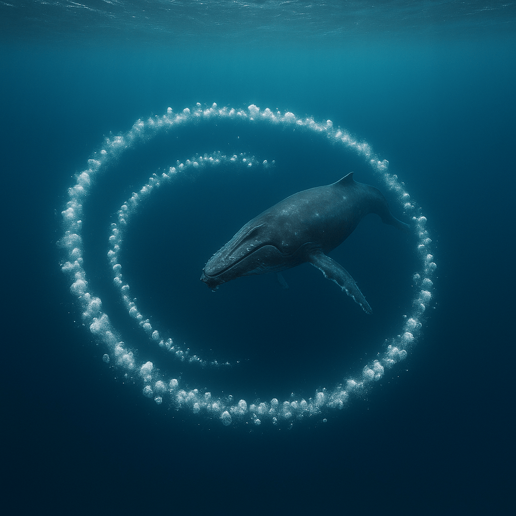 Baleine à bosse utilisant la technique du filet de bulles