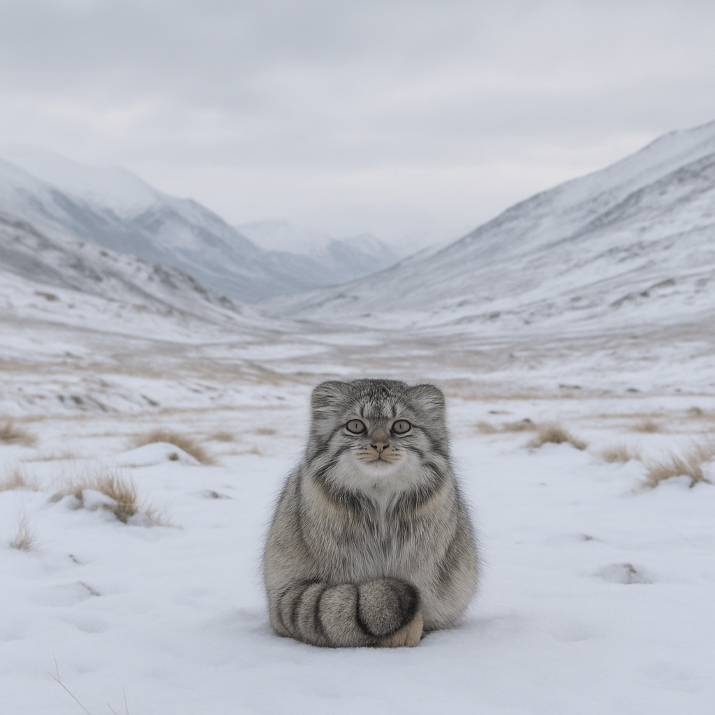 Chat de Pallas utilise sa queue pour se réchauffer