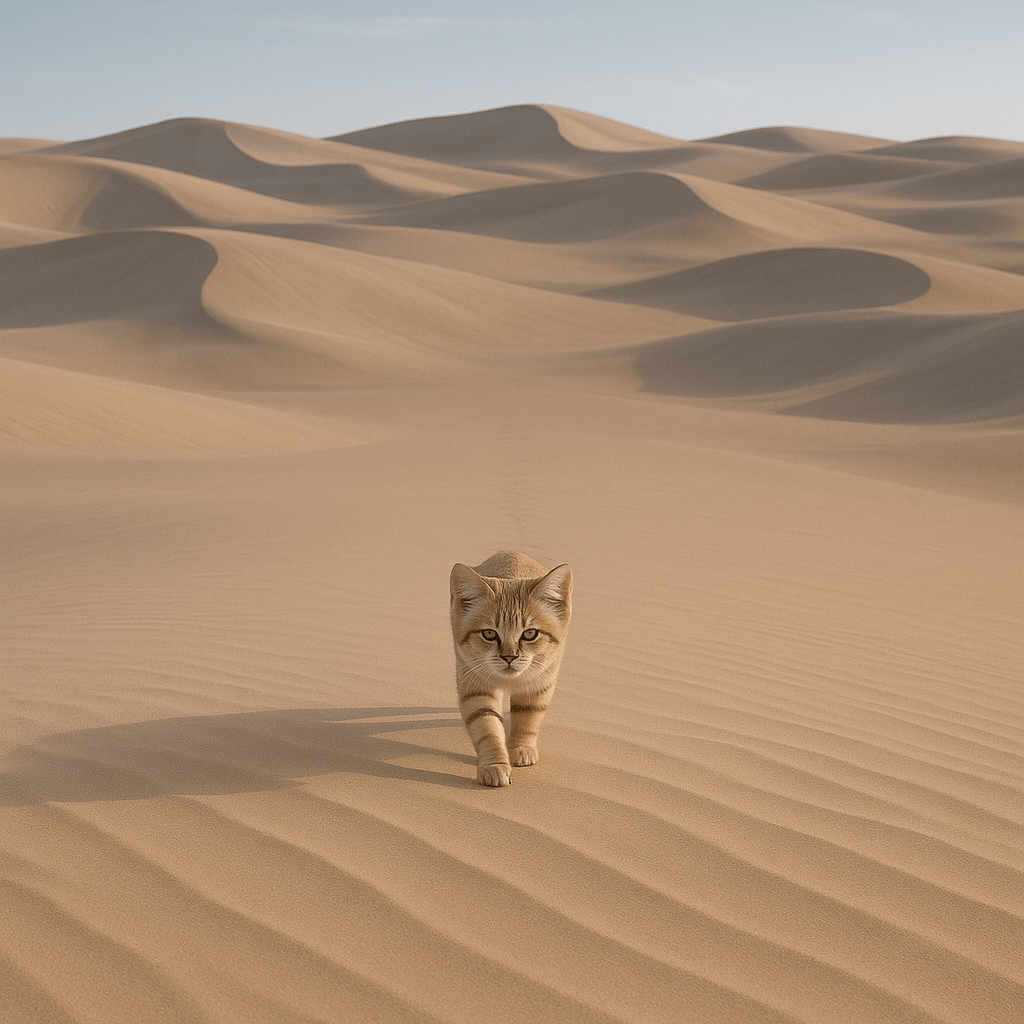 Chat des sables sur une dune de sable