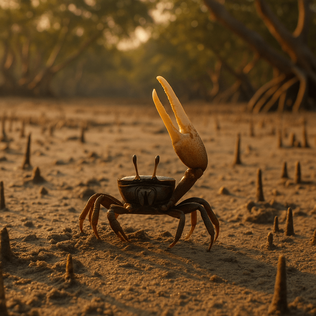 Crabe violoniste exhibant sa pince géante