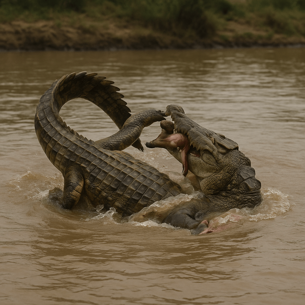 Crocodile du Nil exécutant un death roll