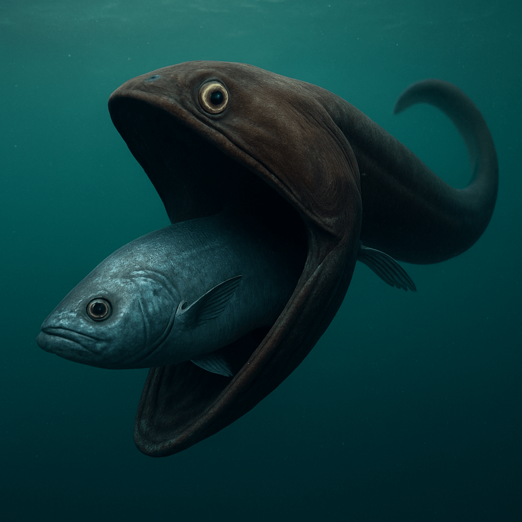 Poisson avalant une grosse proie