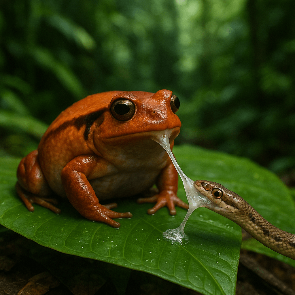 Grenouille tomate ventouse sur une feuille