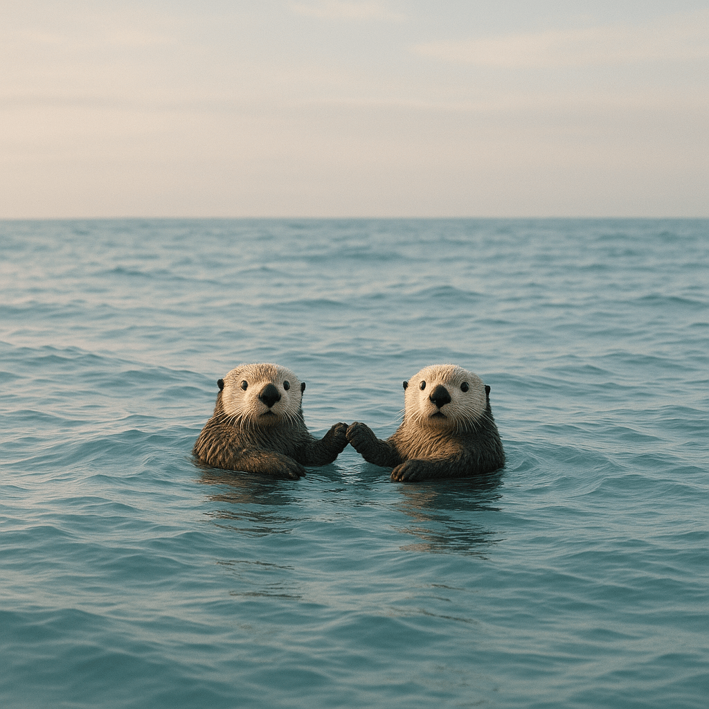 Loutres de mer se tenant la main