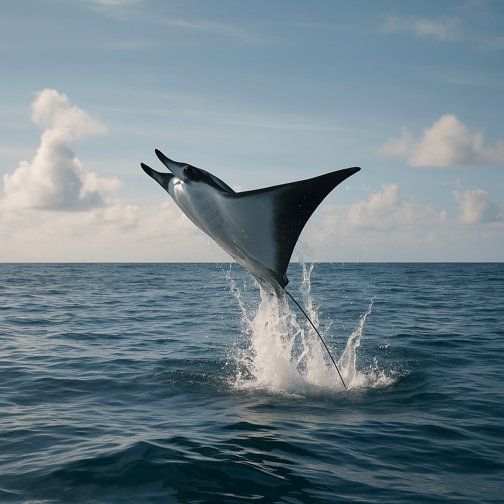 Raie manta sautant hors de l'eau