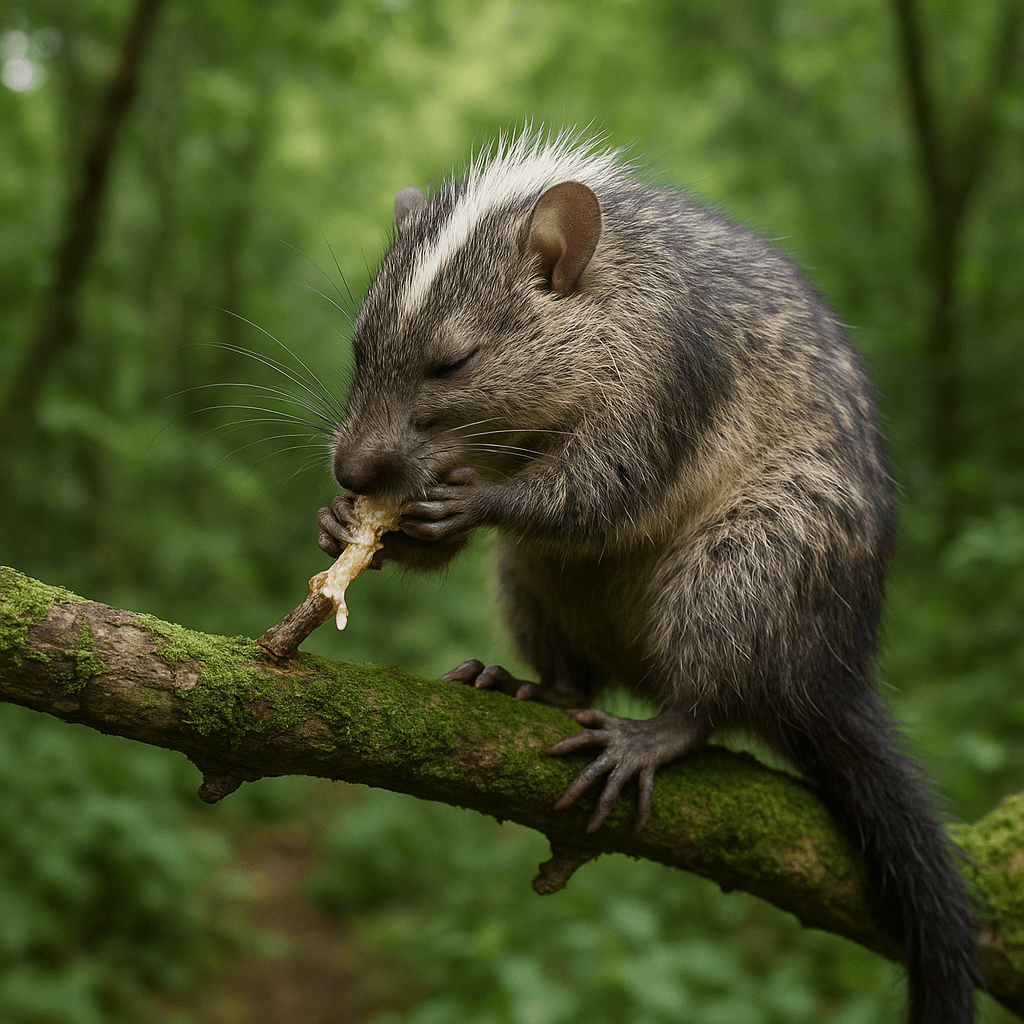 Rat à crête appliquant du poison sur ses poils