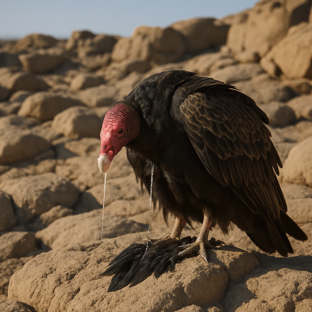 Vautour urubu se vomit dessus pour se refroidir