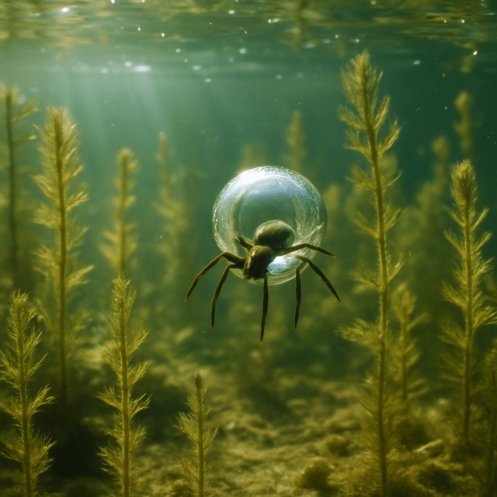Araignée d’eau dans une bulle d’air