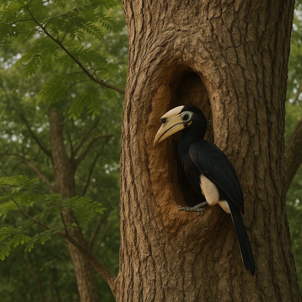 Calao femelle enfermée dans un nid pour couver
