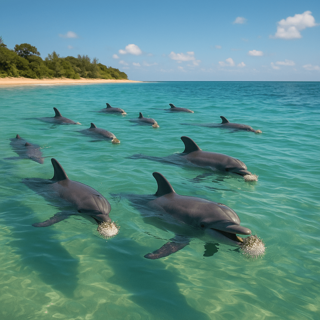 Dauphin jouant avec un poisson-globe