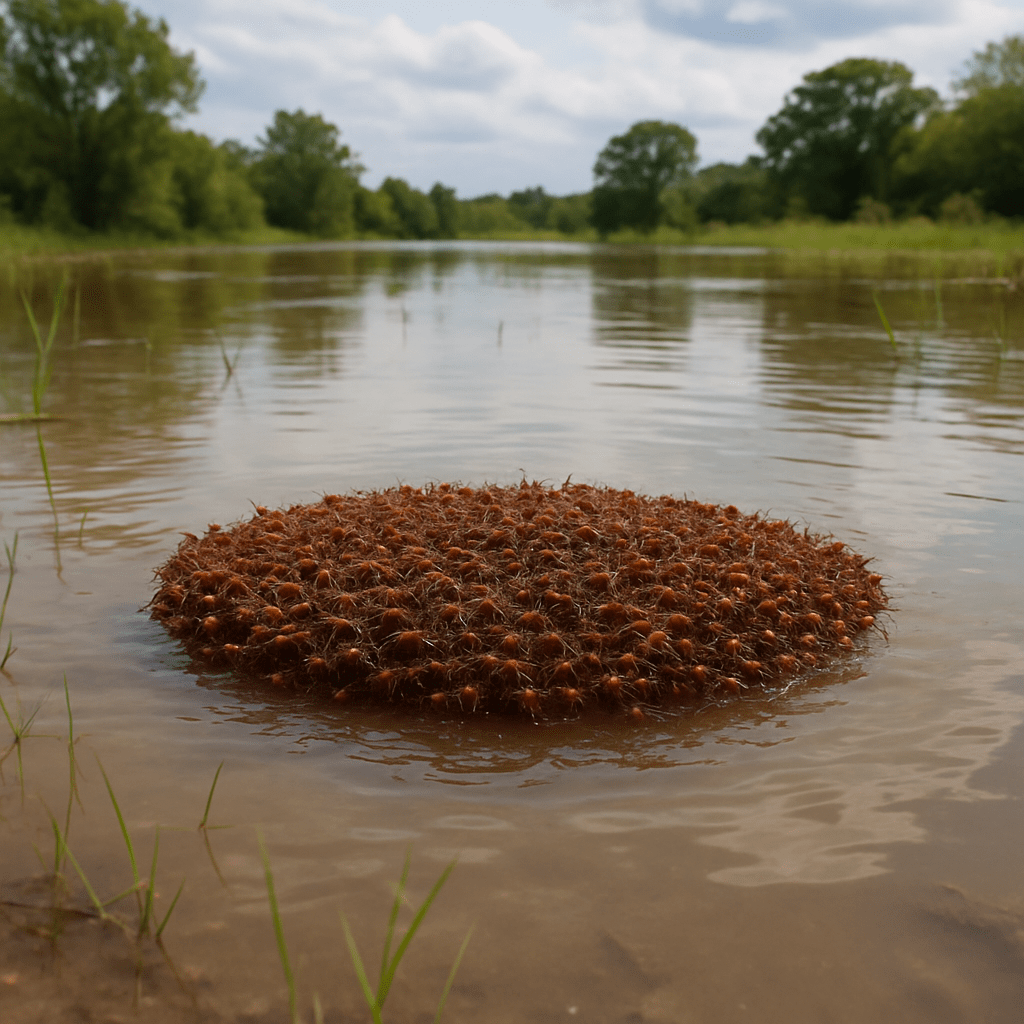 Fourmi de feu formant un radeau insubmersible