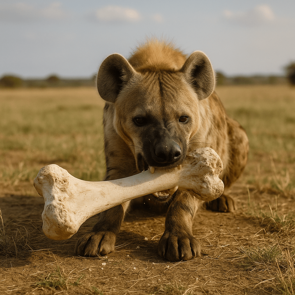 Hyène mâchant un os