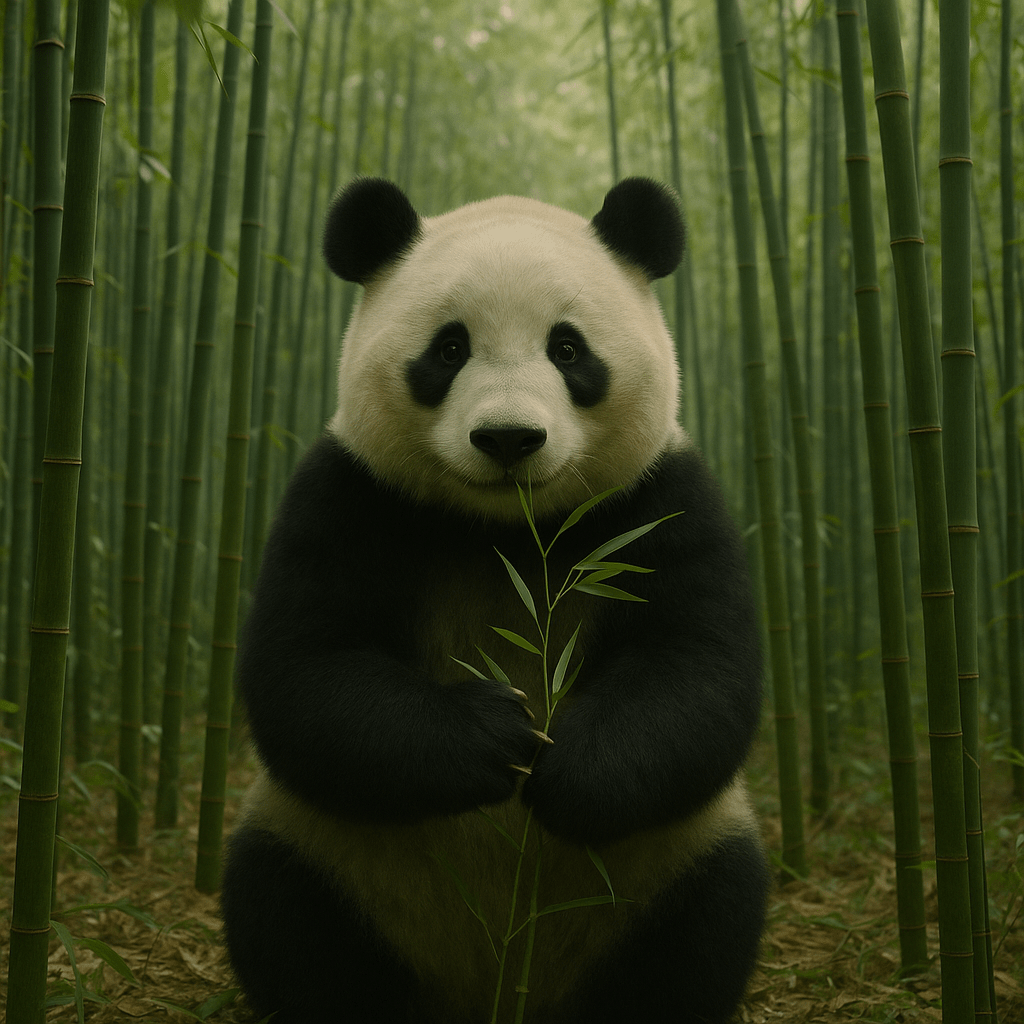 Panda géant montrant son faux pouce