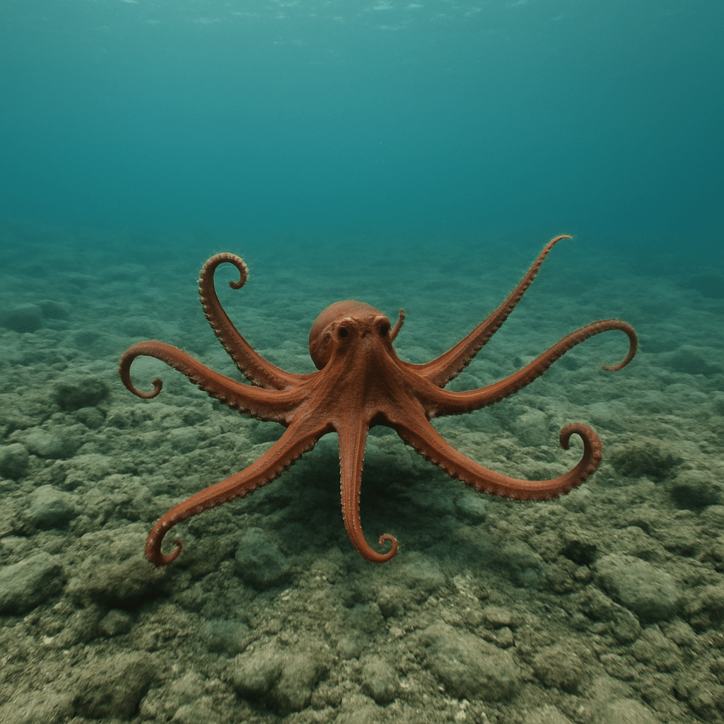 Pieuvre prête à frapper sous l'eau