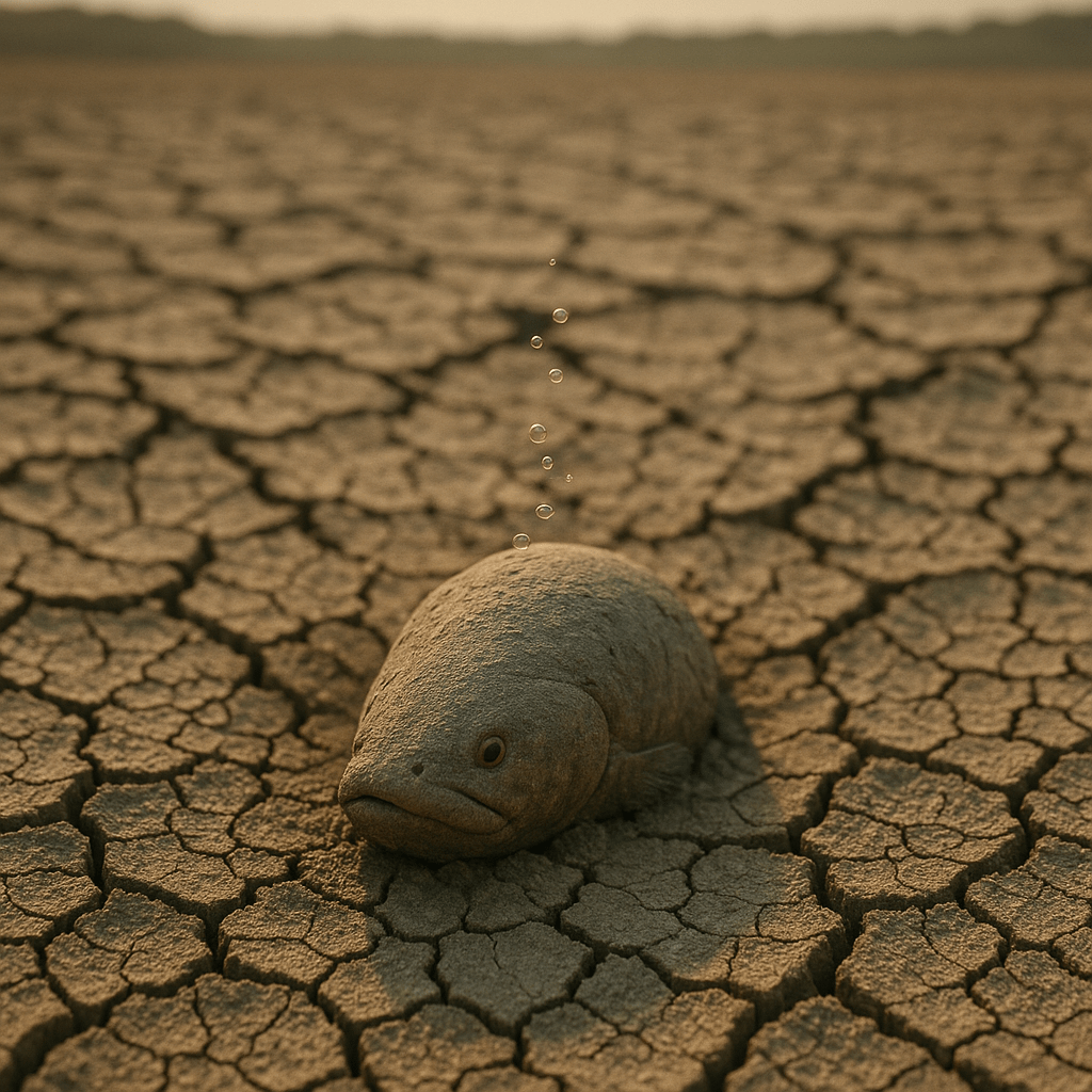 Poisson-poumon sorti de la boue sèche