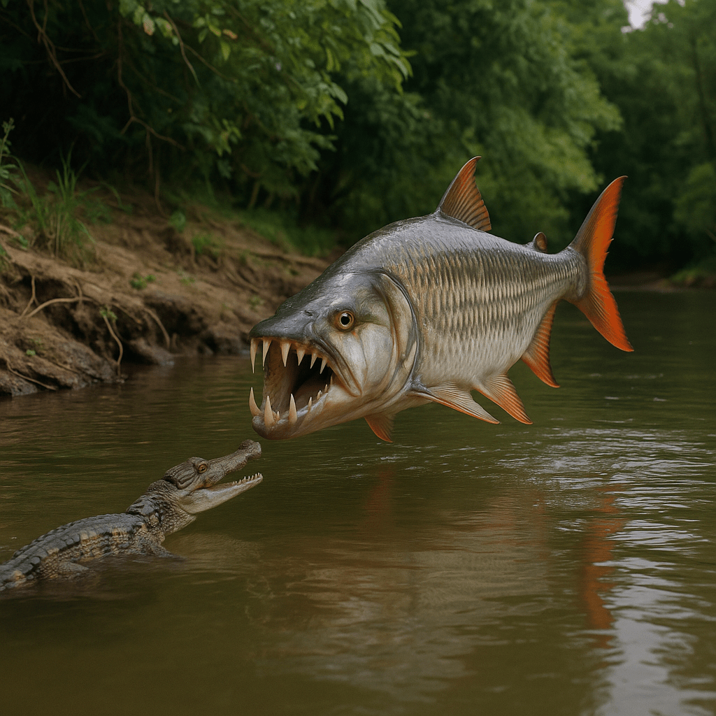 Poisson-tigre goliath exhibant ses dents acérées