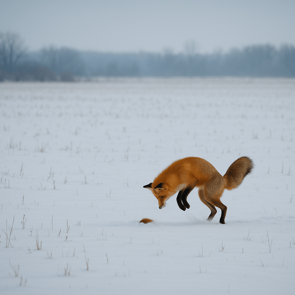 Renard roux chassant grâce au champ magnétique