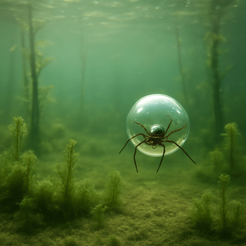 Araignée d'eau dans sa bulle d'air