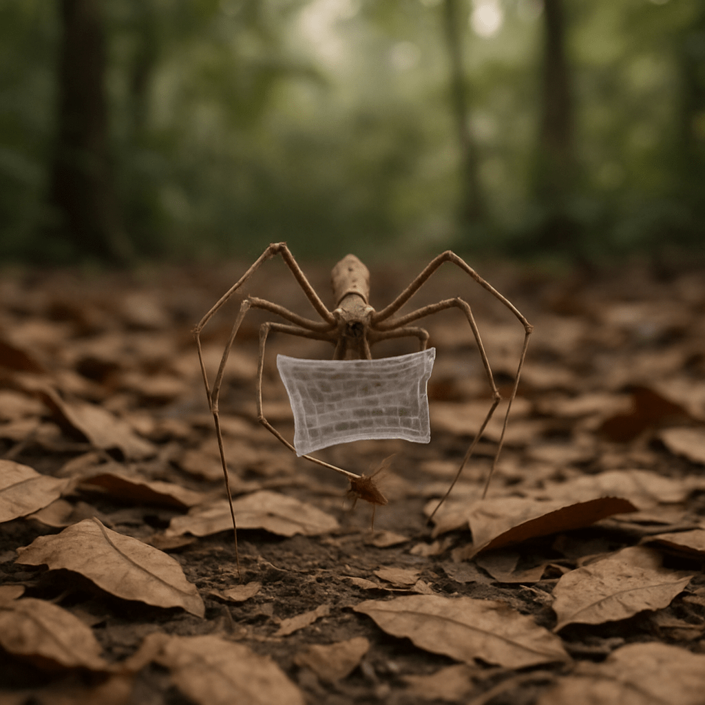Araignée gladiateur lançant son filet pour capturer une proie
