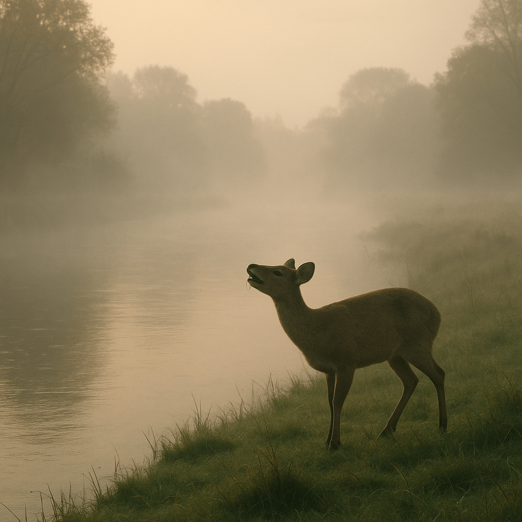 Cerf d'eau asiatique en milieu humide