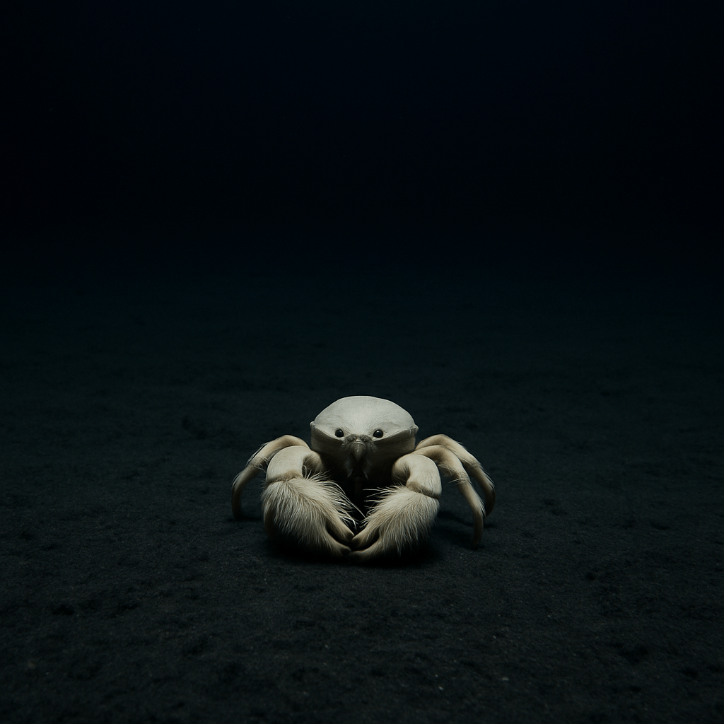 Crabe yéti aux pinces velues cultivant des bactéries comestibles