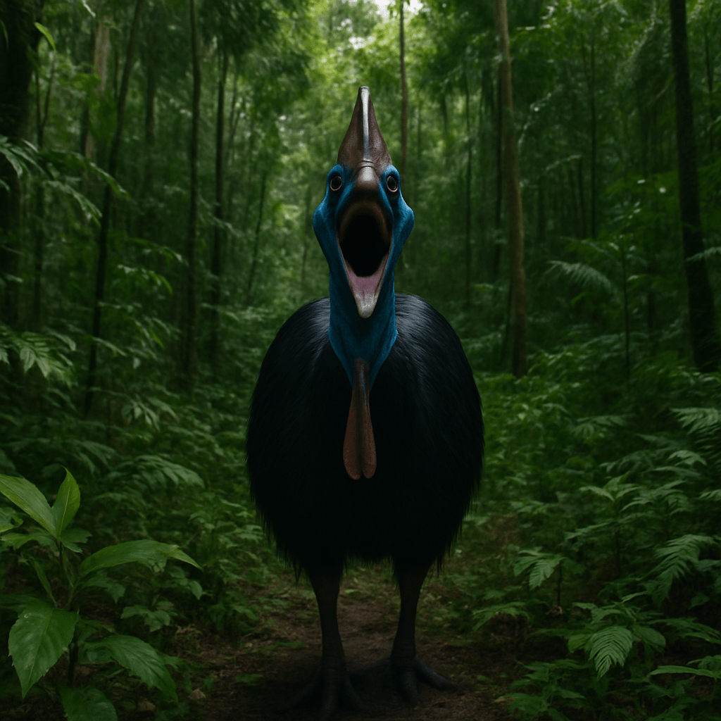 Casoar émettant un cri profond dans la forêt