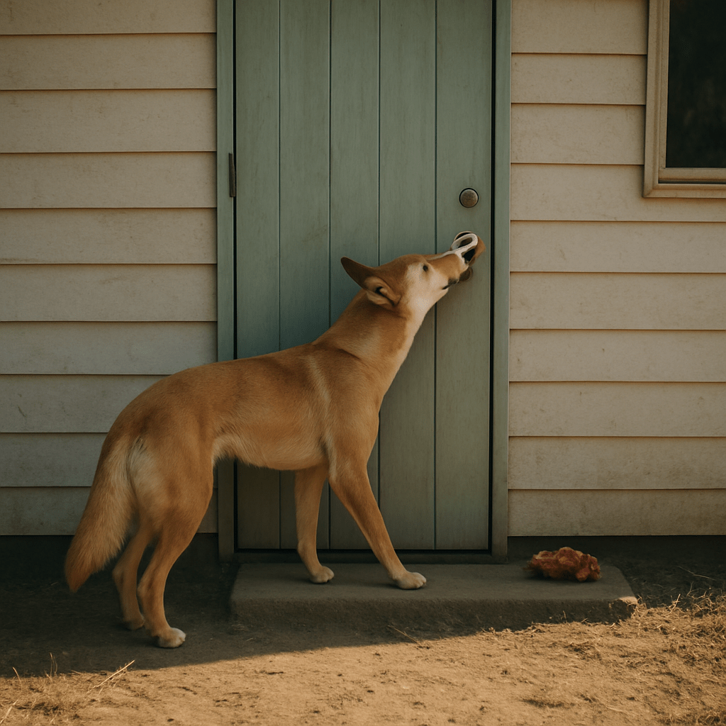 Dingo chien sauvage déverrouillant une porte