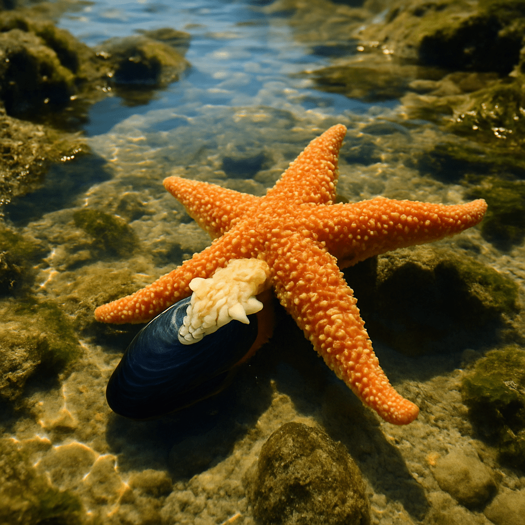 Étoile de mer montrant son estomac pour se nourrir