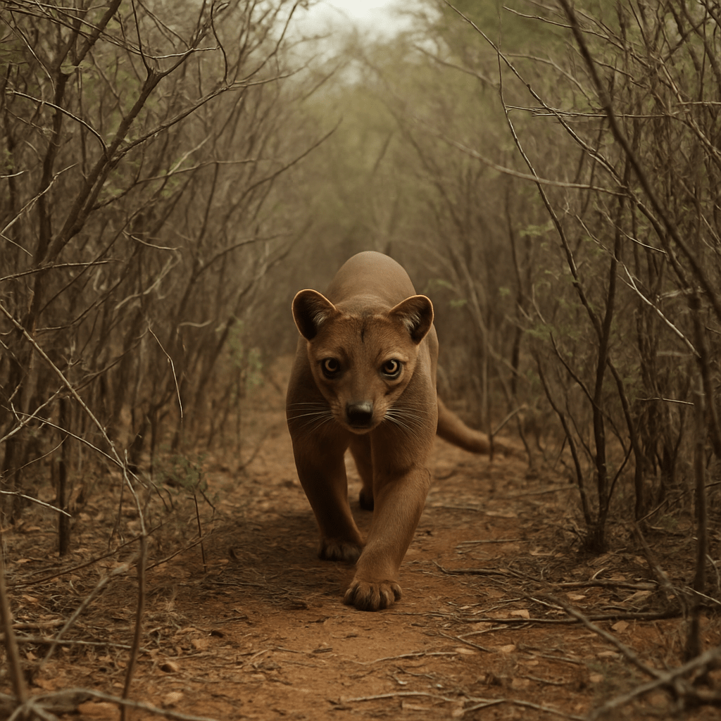 Fossa en chasse dans la forêt de Madagascar
