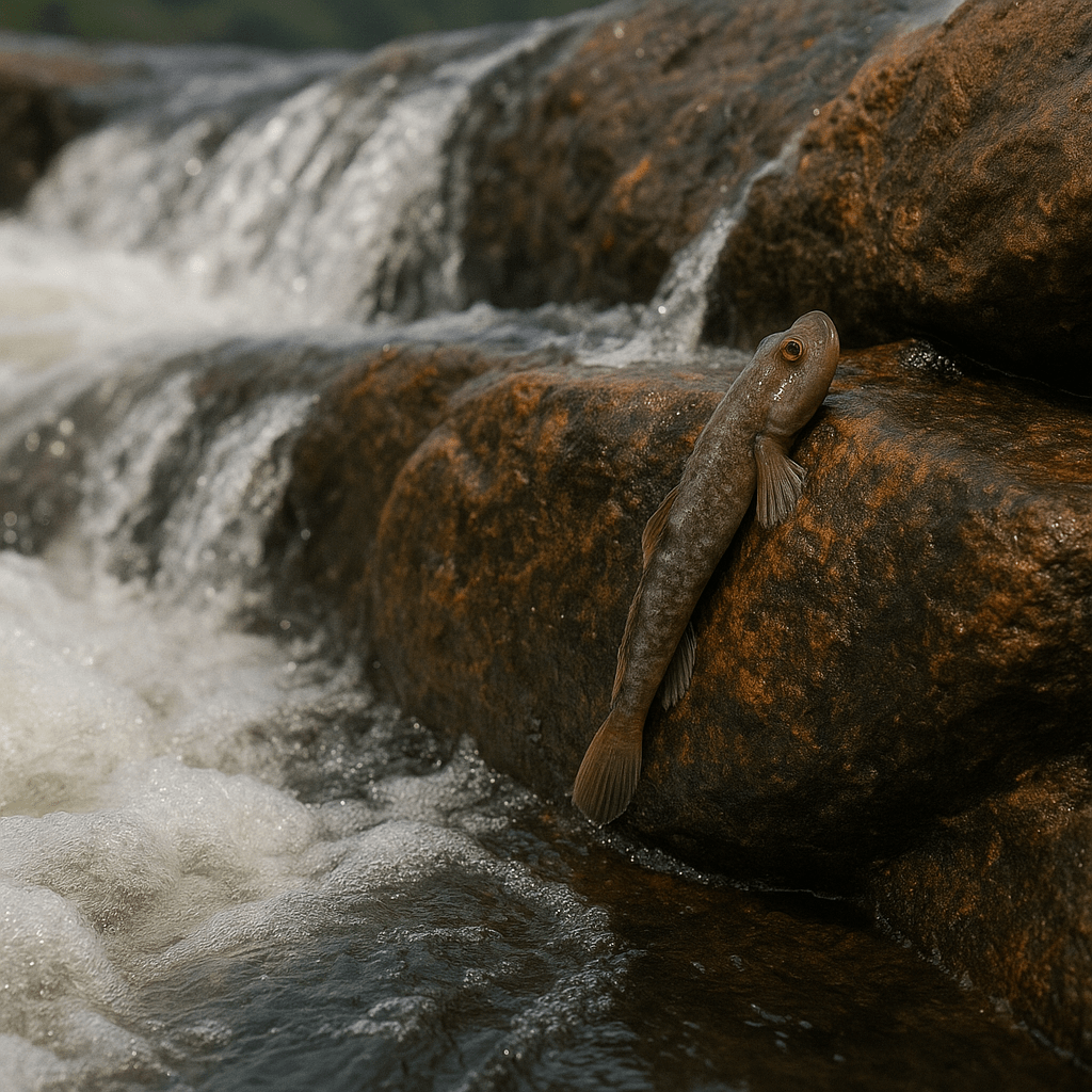 Gobi escaladant une cascade