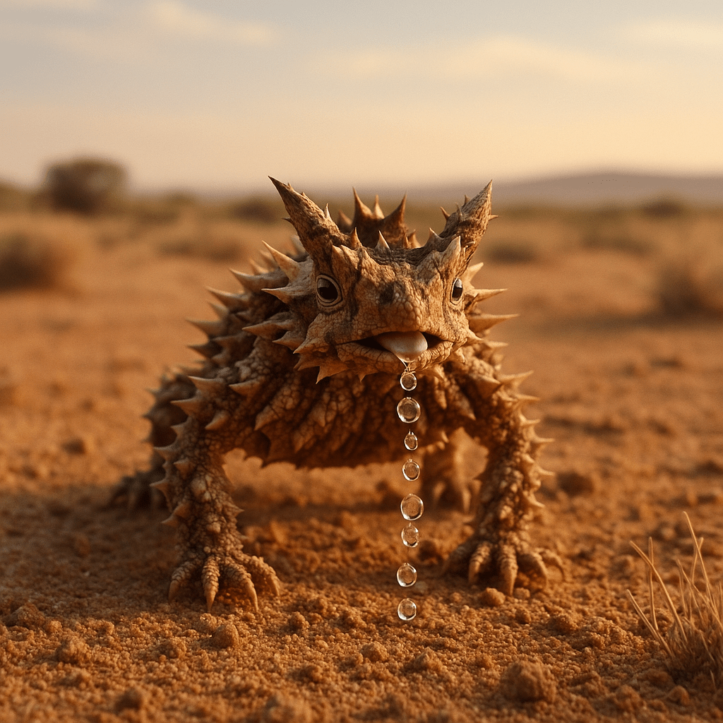 Moloch hérissé buvant de l'eau à travers ses pattes