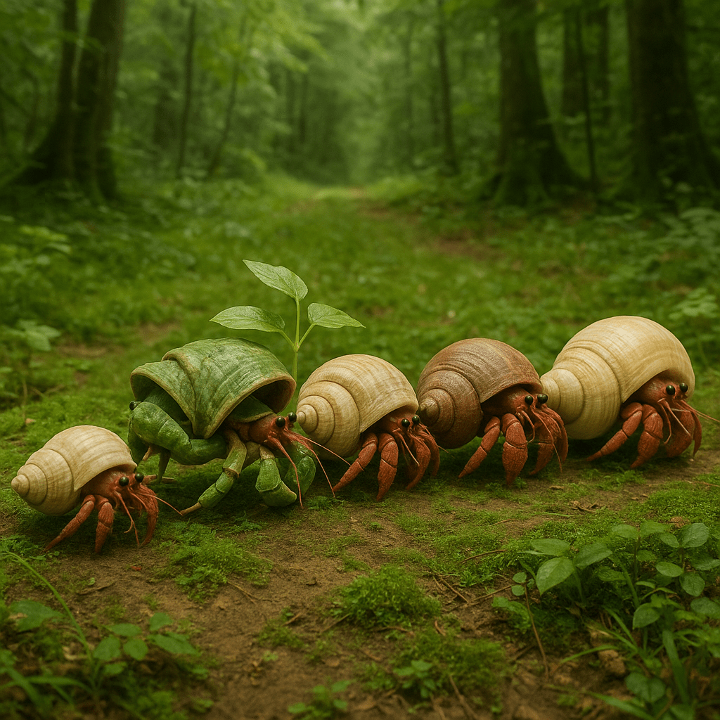 Bernard-l’ermite terrestre échangeant de coquilles en chaîne