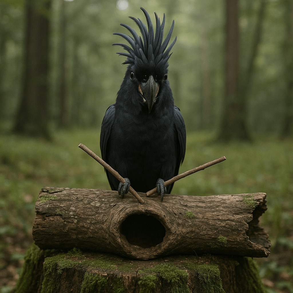 Cacatoès noir jouant du tambour avec des baguettes