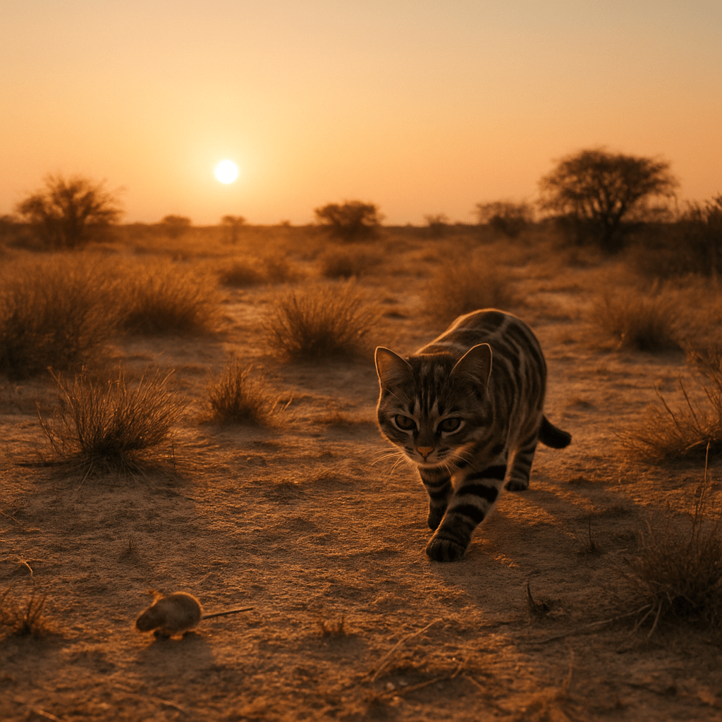 Chat à pieds noirs africain en posture de chasse