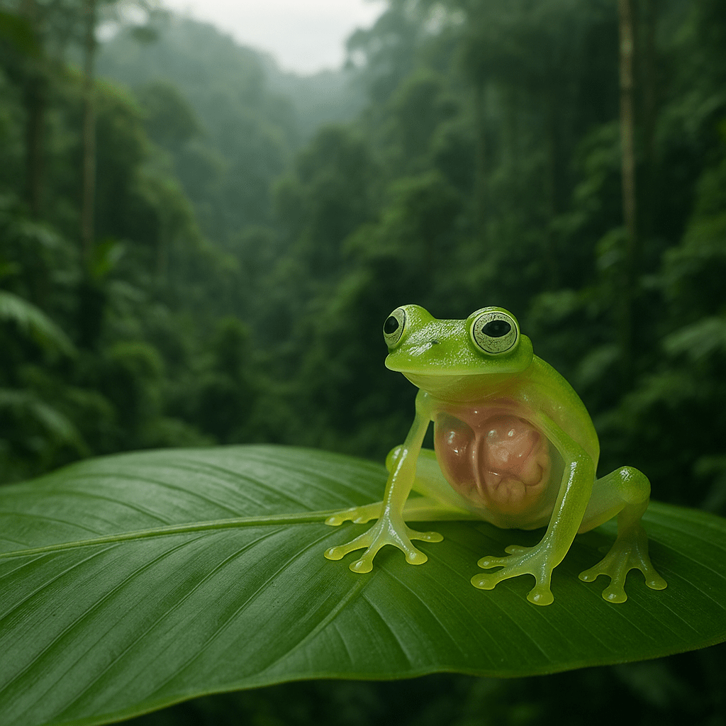 Grenouille de verre transparente montrant ses organes internes