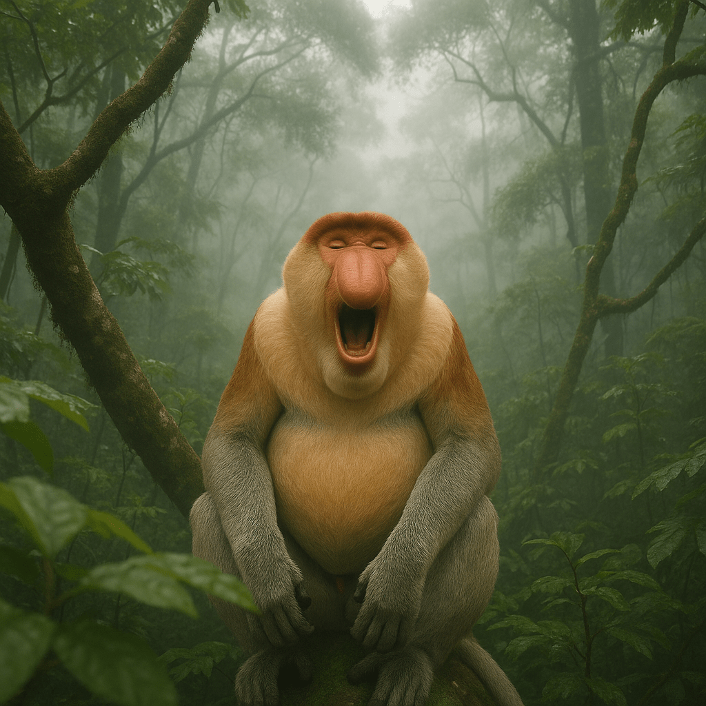 Singe nasique au long nez dans la jungle