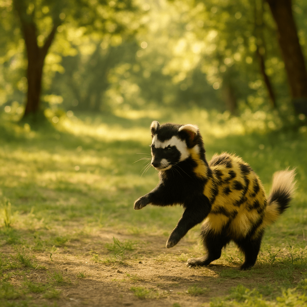 Putois marbré dansant pour hypnotiser sa proie