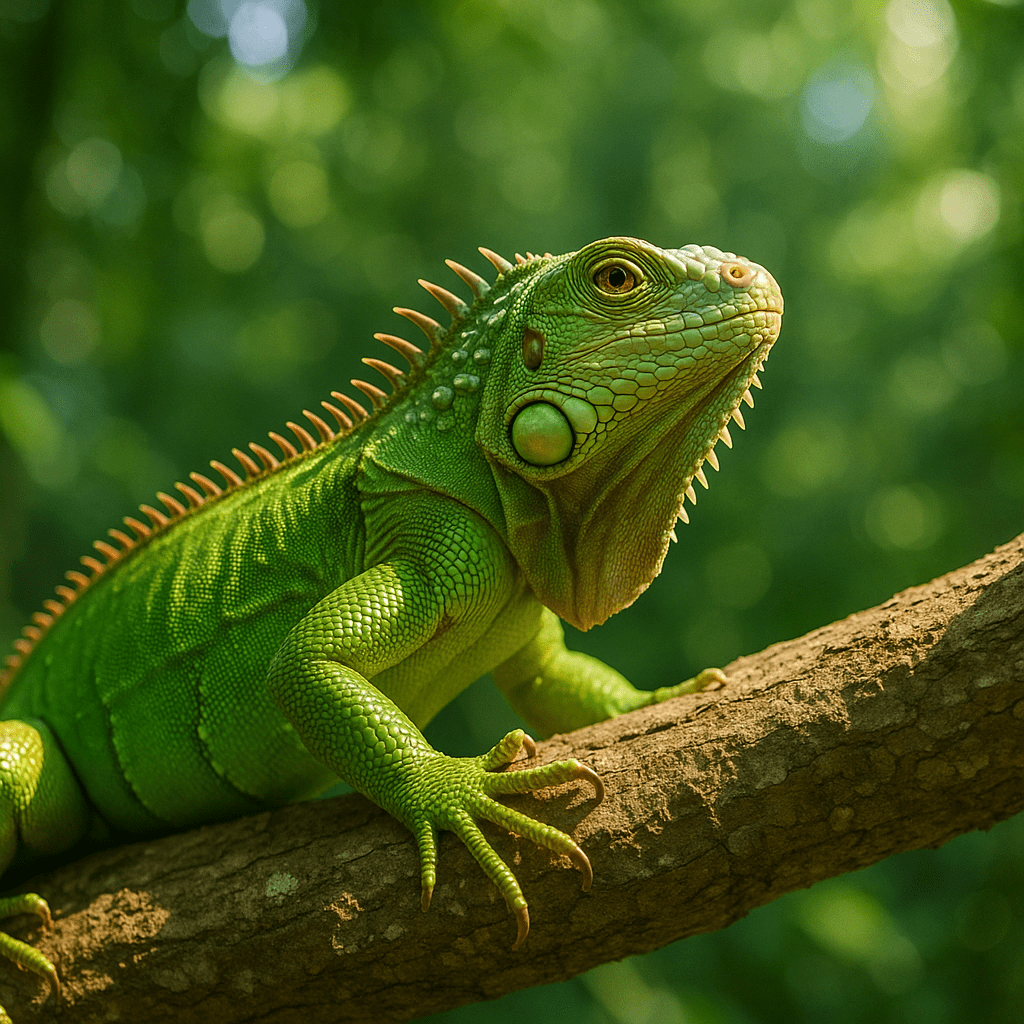 Iguane vert montrant son troisième œil