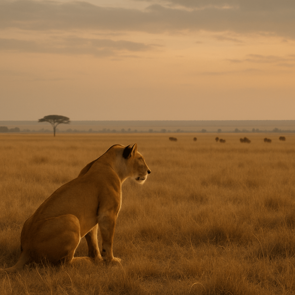 Lionne chassant dans la savane