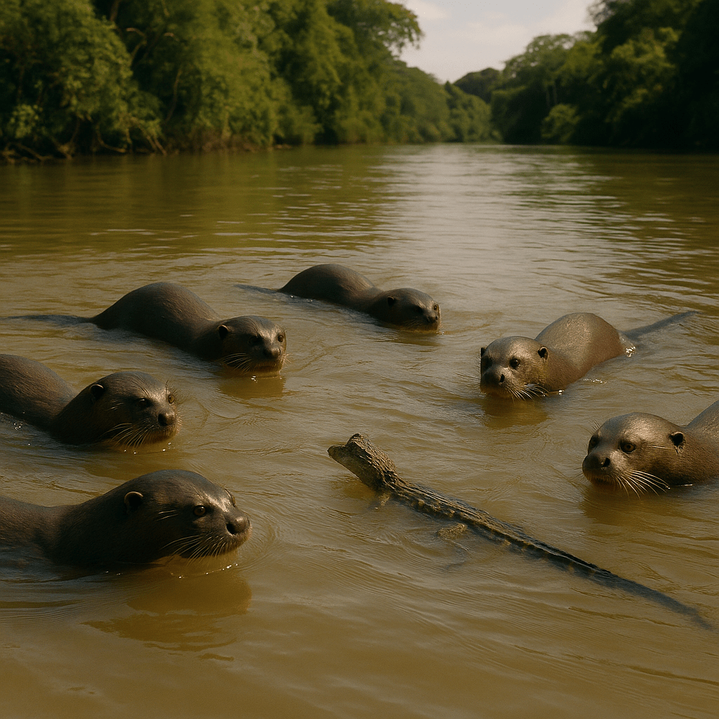 Loutre géante chassant les caïmans