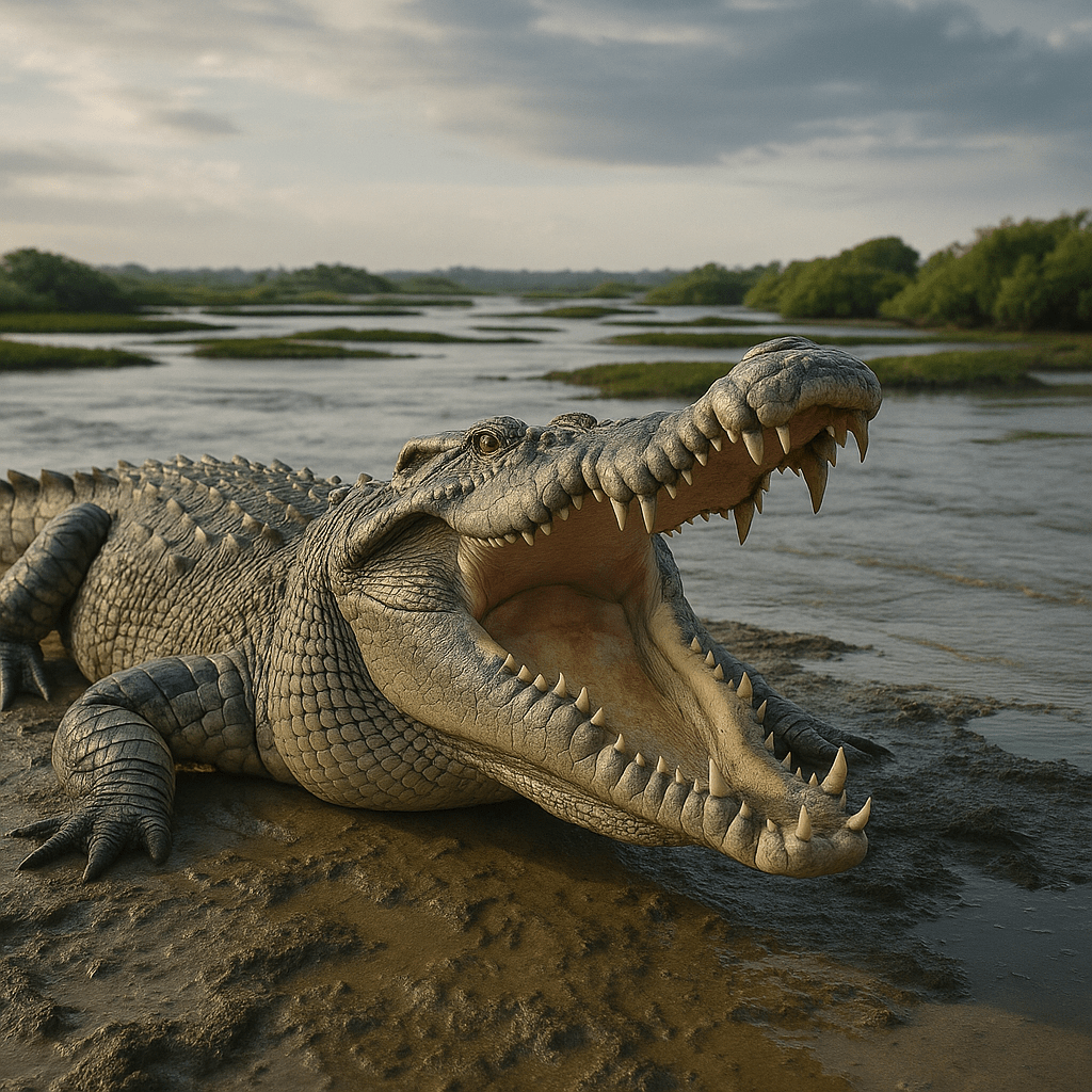 Crocodile marin ouvrant sa gueule