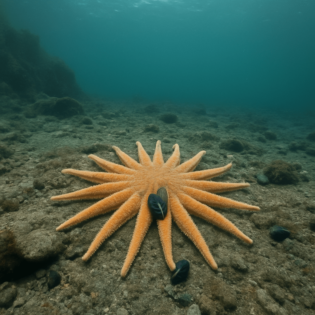 Étoile de mer tournesol montrant ses bras rayonnants