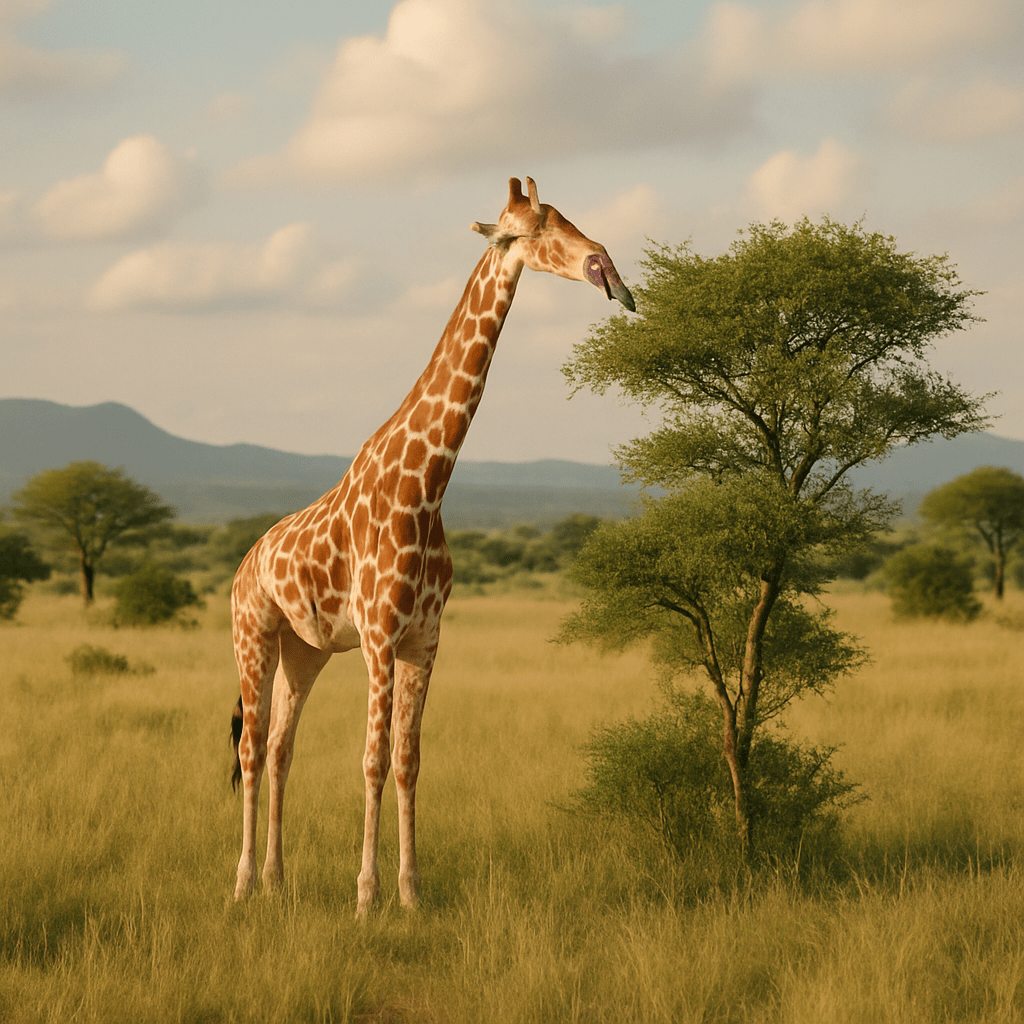 Girafe utilisant sa langue pour se nourrir et se protéger du soleil